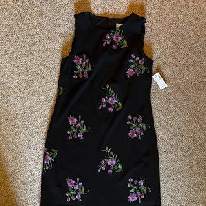 NWTJones Studio Black Sleeveless Sheath Dress With Embroidered Floral Print Sz 8